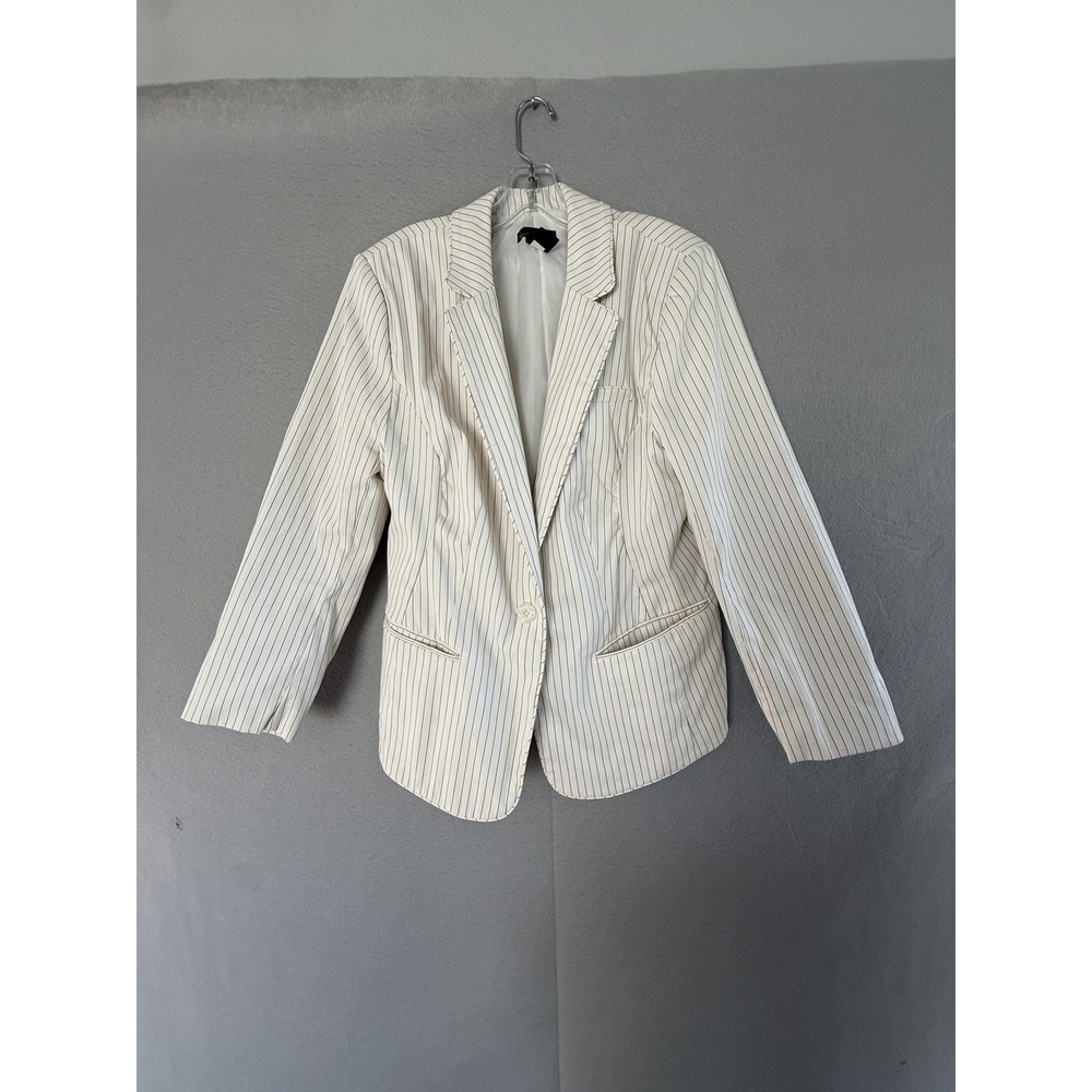 Lane Bryant Blazer Jacket Womens 18 White‎ Pinstripe One Button Stretch Plus